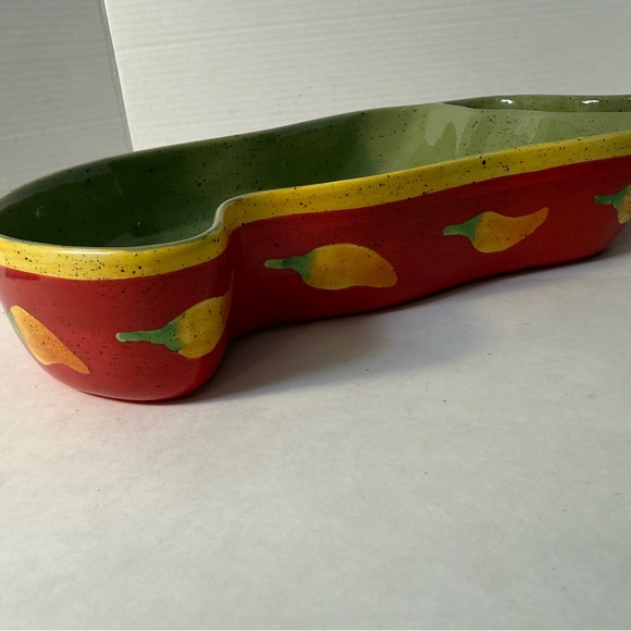 Hand Painted Chili Pepper Ceramic Jalapeno Chips Dip Serving Bowl 16” Party Gift - Picture 5 of 13
